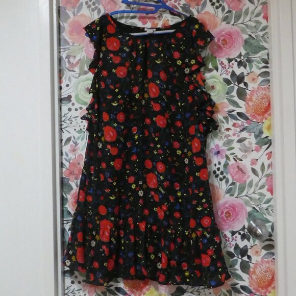 J. Crew Black Floral Dress, Size Large - Picture 1 of 8